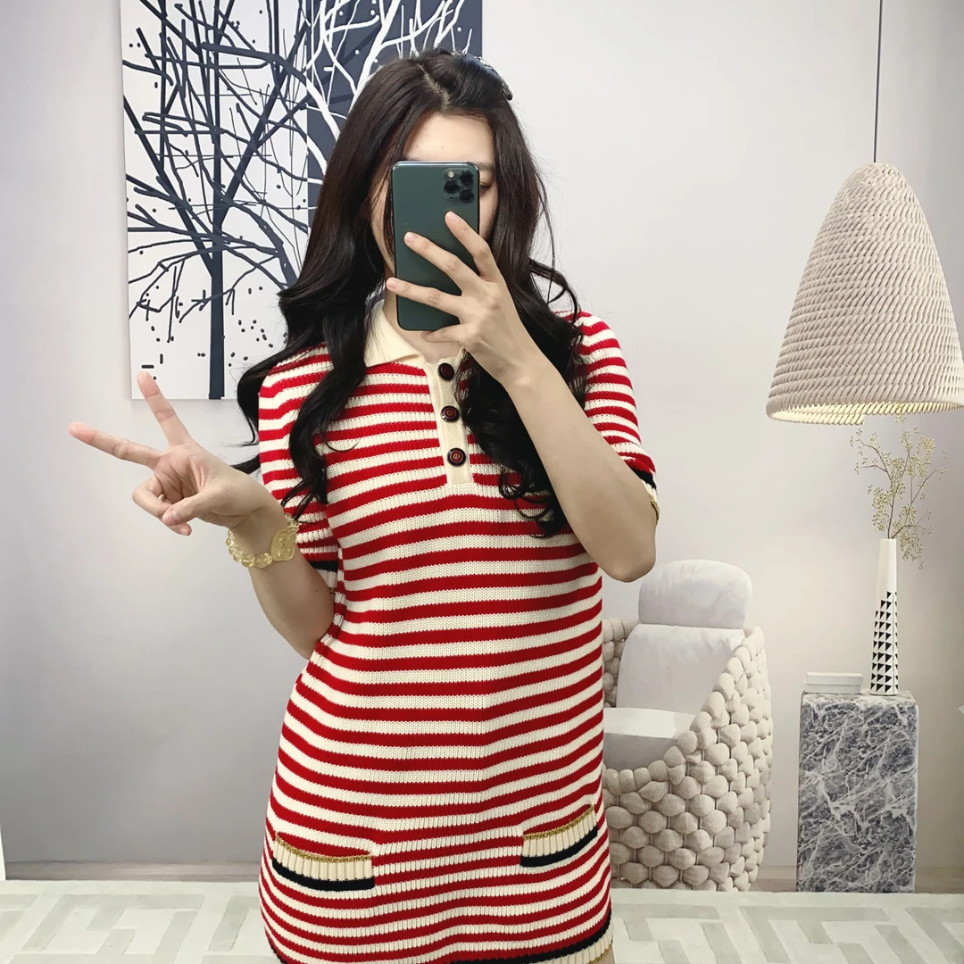 95新 GUCCI/古驰 麦殿/红白条纹短袖针织裙/241219CTTXT04