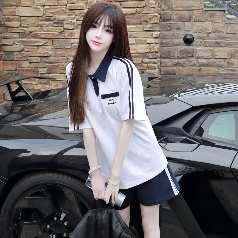 日系少女软妹运动服套装女夏季学院风甜美POLO上衣短裤跑步两件套