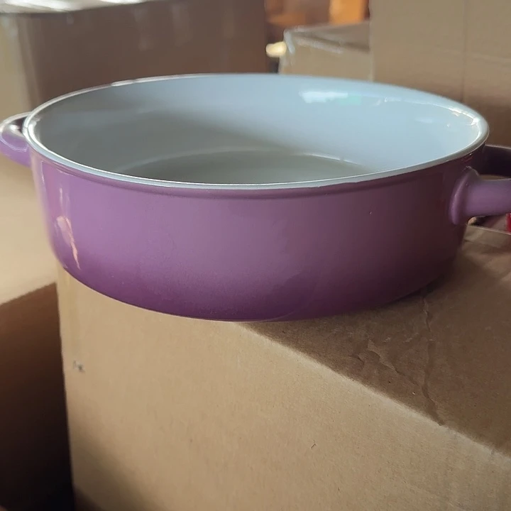 外贸珐琅釉紫色渐变双耳披萨烤盘微瑕