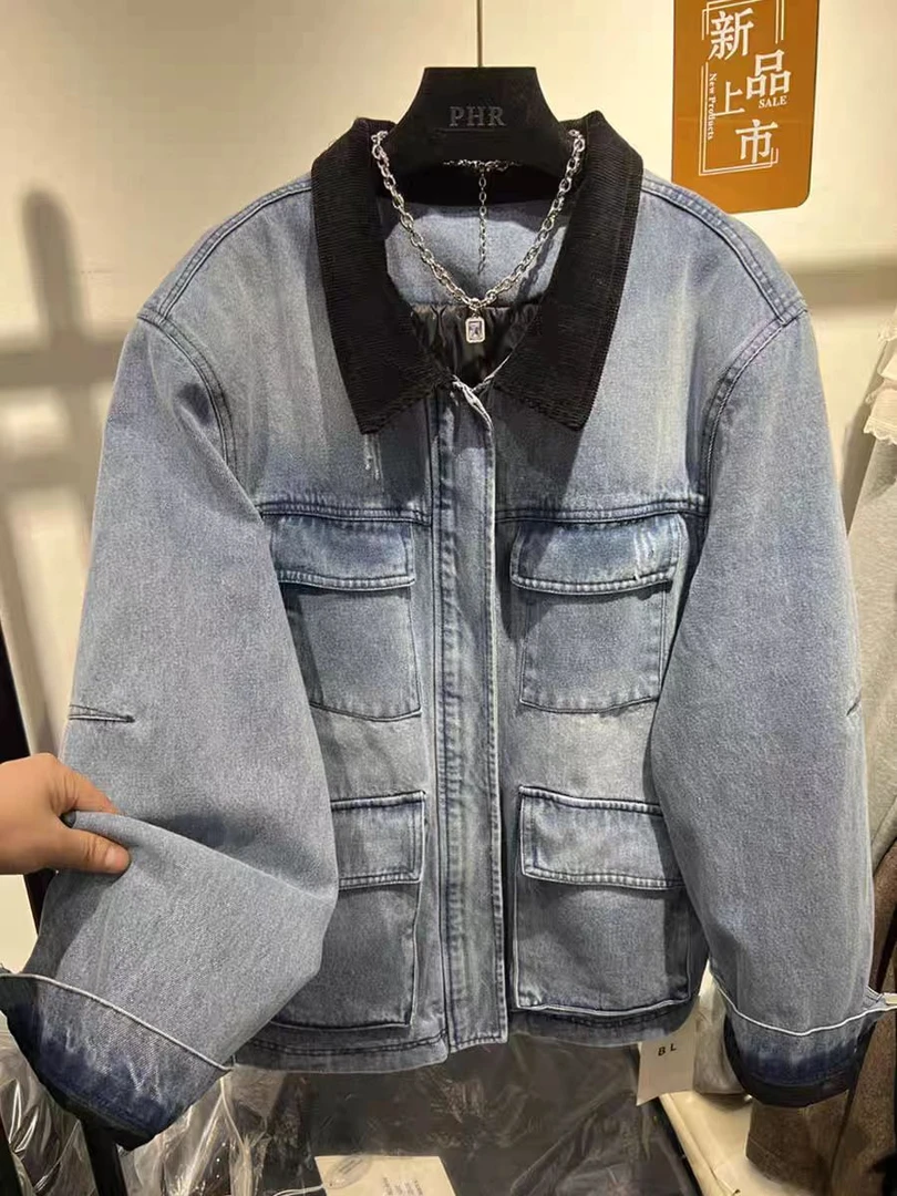 欧韩白鸭绒休闲牛仔羽绒服6140