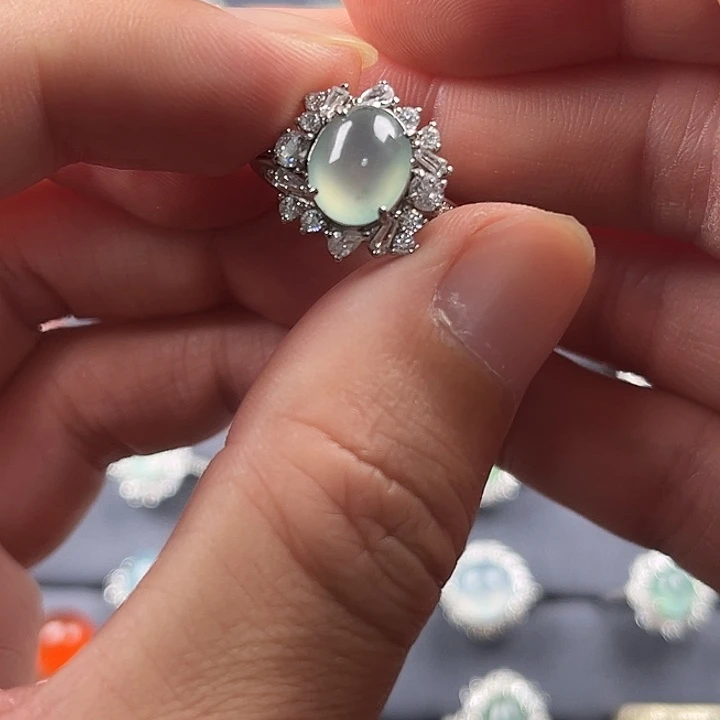 翡翠银S925镶嵌戒指缅甸A货翡翠