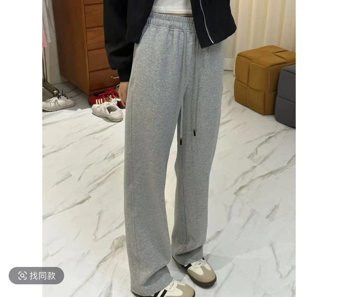 【春款】2025春季新款高端果冻空气棉卫裤女窄版阔腿裤休闲裤8001