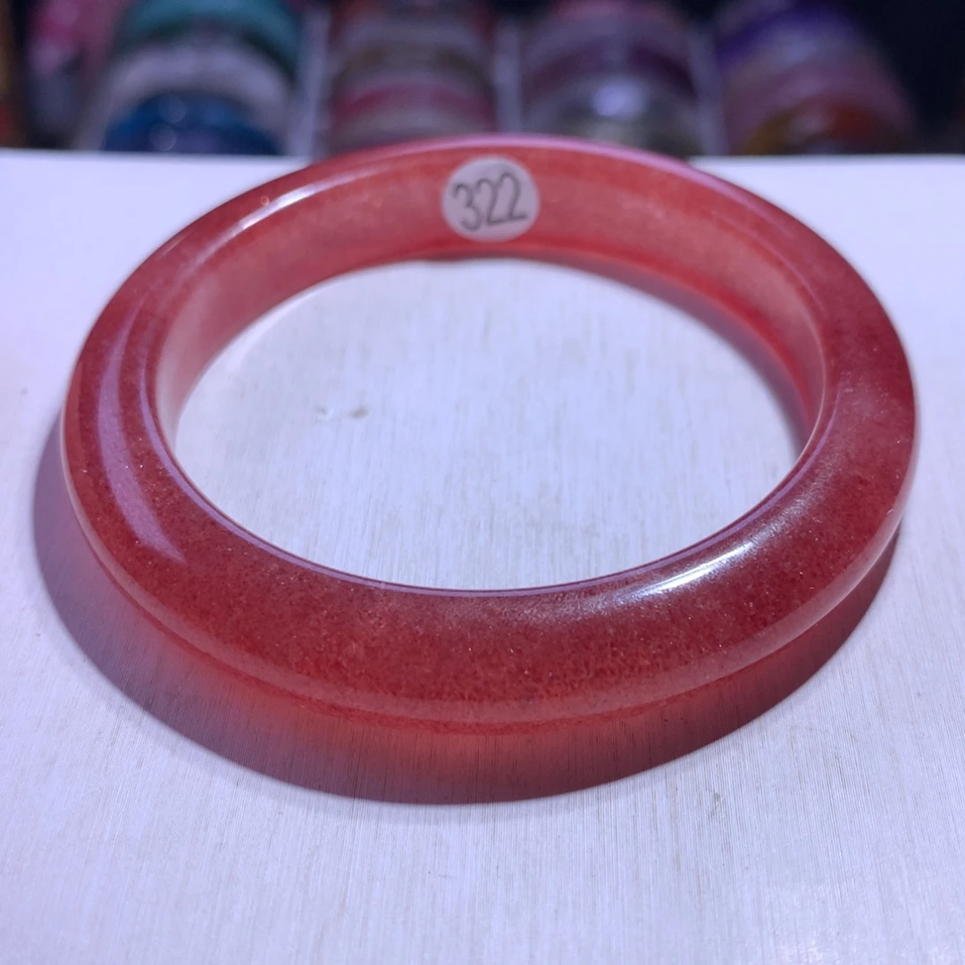 水晶手镯银S925镶嵌鸽血红草莓晶57.5圈322