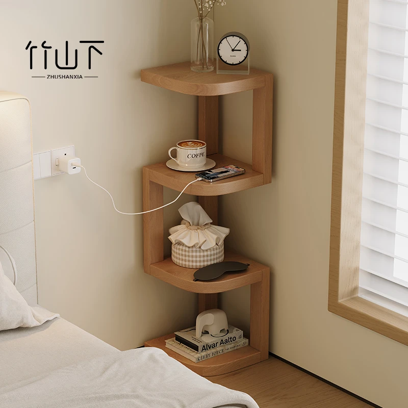 实木转角置物架多层收纳架客厅家具用品落地边角柜现代简约贴墙柜