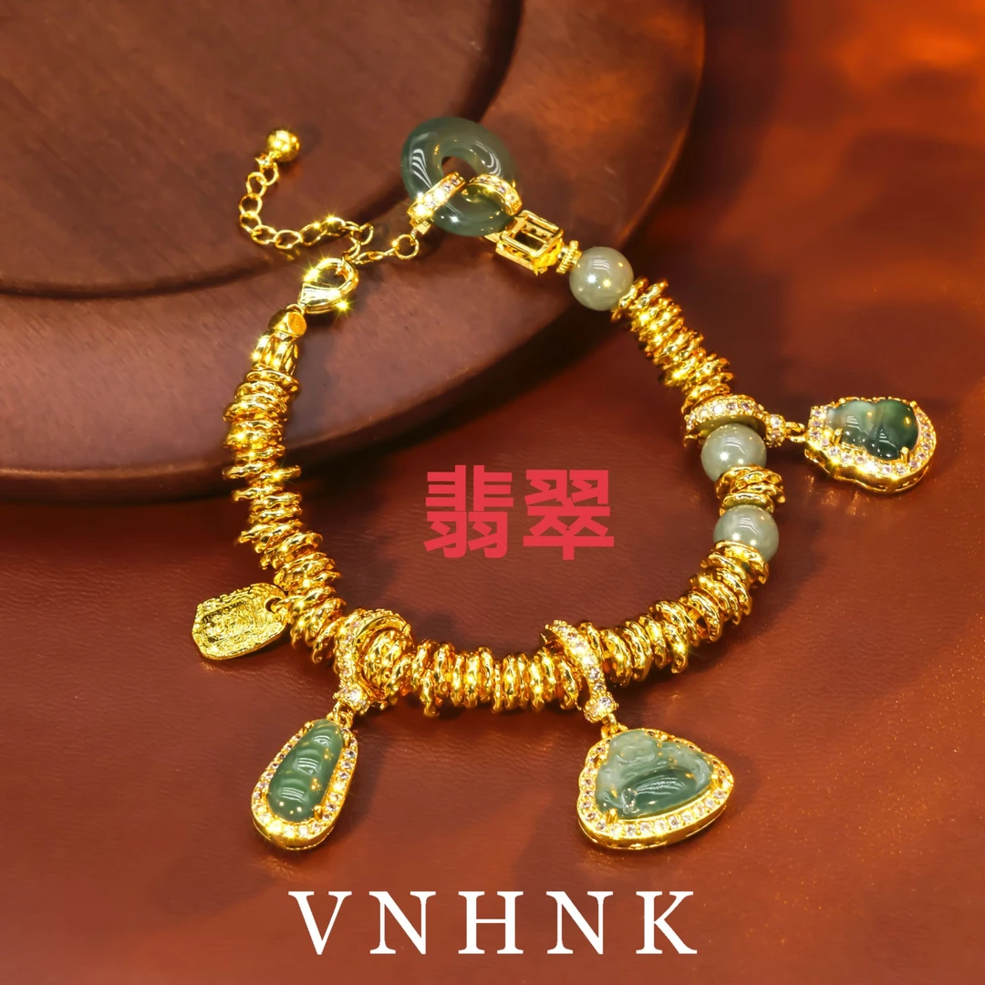 美可儿   K132   金色（20cm7mm）时尚气质百搭翡翠手链预售