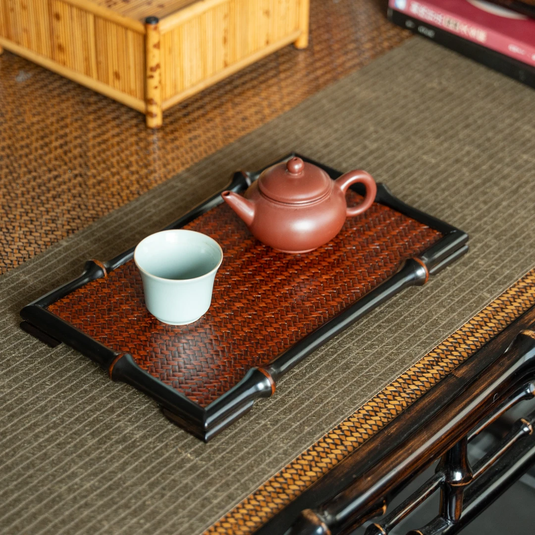 【筇竹兰亭】干泡台纯手工竹编竹盒收纳茶具茶杯收纳盒茶具收纳盘
