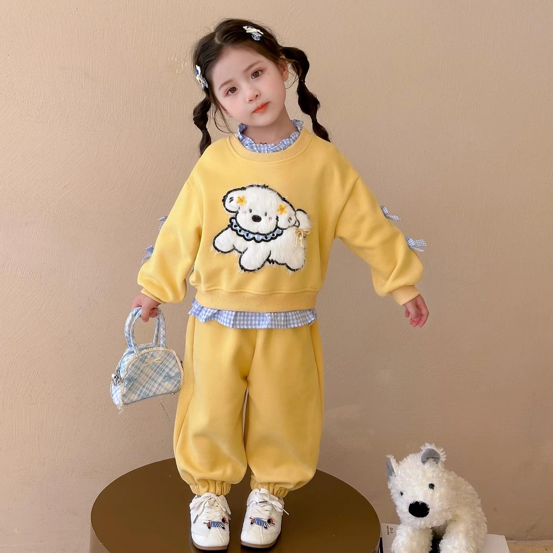 MK&UR.BV女童秋季套装2025新款女宝宝卡通卫衣洋派时尚秋装韩范