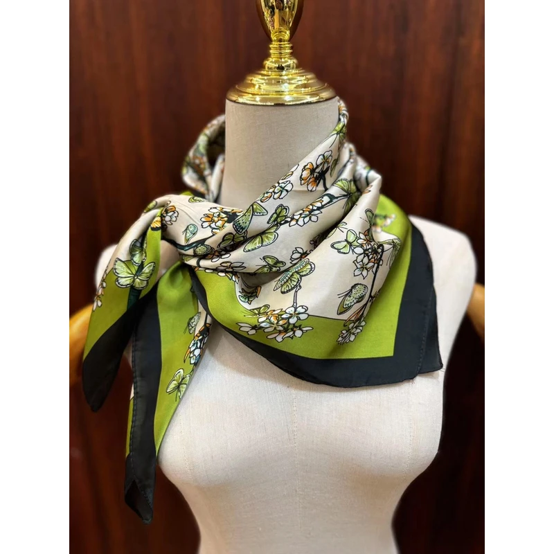 【蝴蝶花丛】丽锦锻70x70尺寸透气百搭舒适精致丝巾