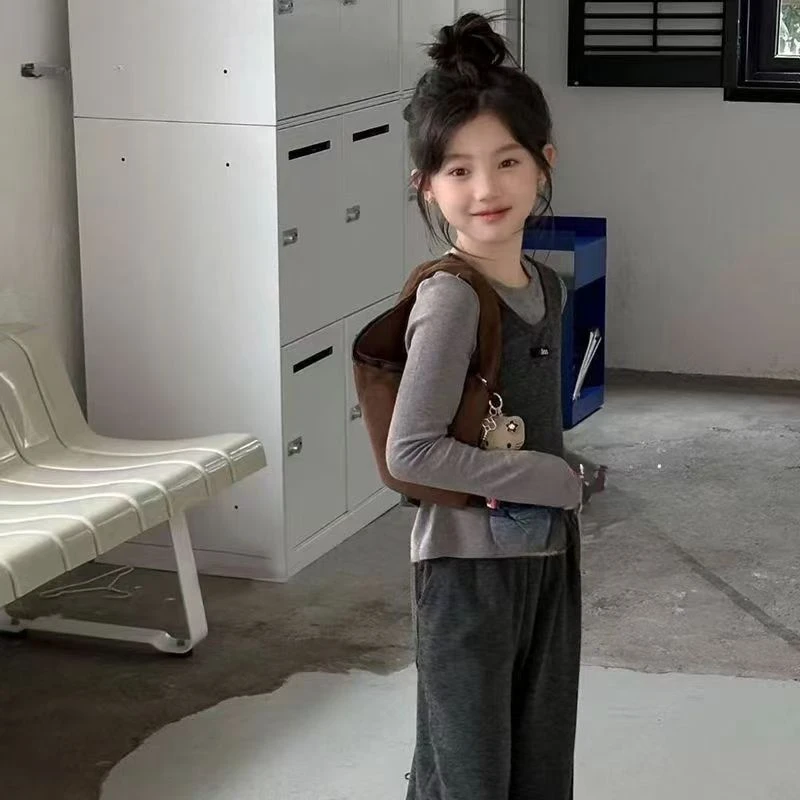 女童秋季新款套装洋气女宝宝背心长袖T恤休闲裤百搭三件套