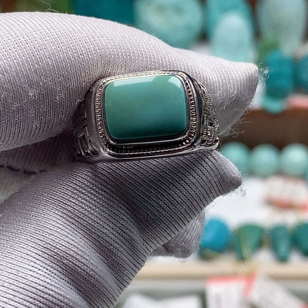 绿松石银S925镶嵌戒指