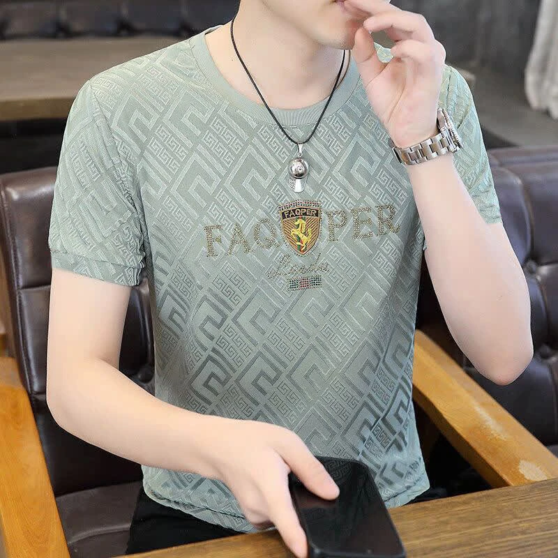 2025夏季新款男士冰丝短袖t恤透气圆领短袖休闲百搭潮流半袖T恤男