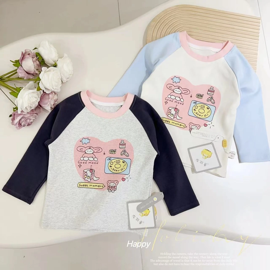 汤圆家童装2025春季新款韩系撞色卡通百搭圆领T恤 YA-883