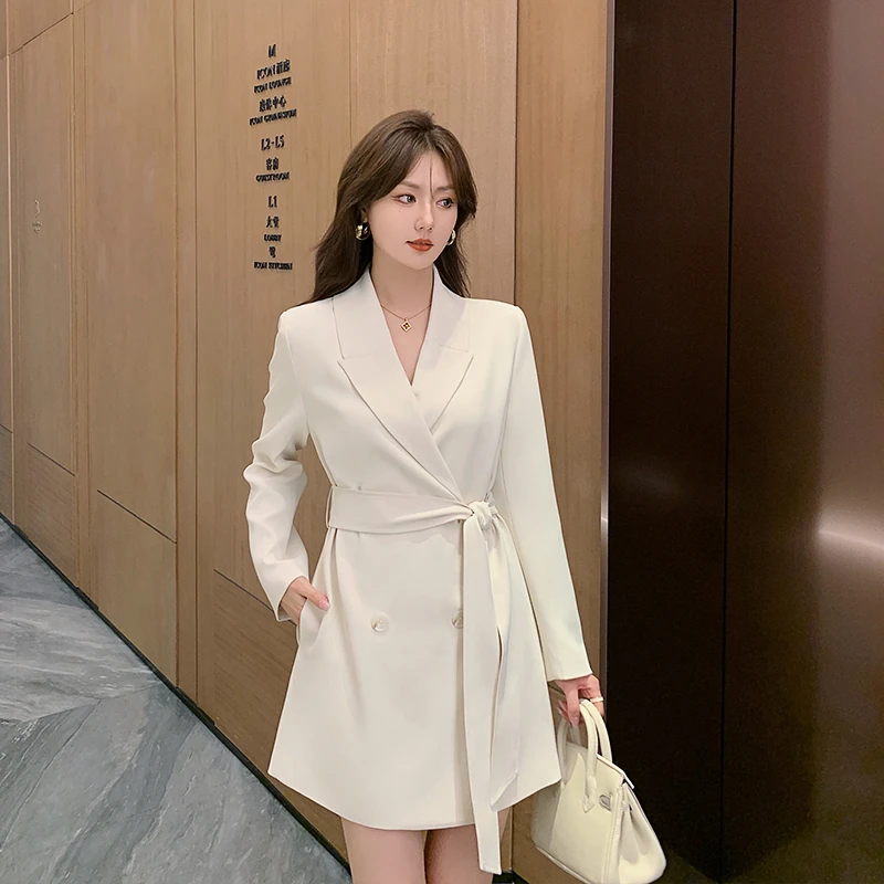 林关关 小西装裙外套中长款休闲西服长袖收腰女春季气质职业21272