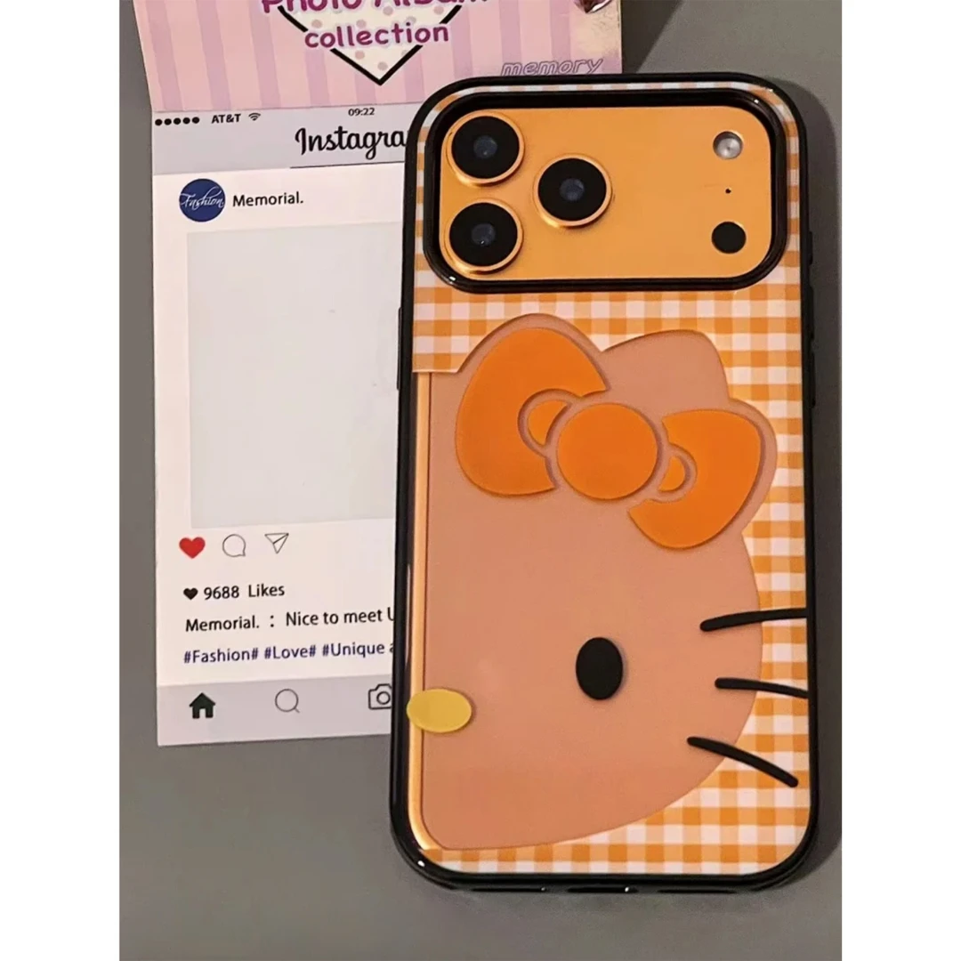 欧克里里橙色格Kitty适用苹果16/17promax手机壳iPhone15/14/13