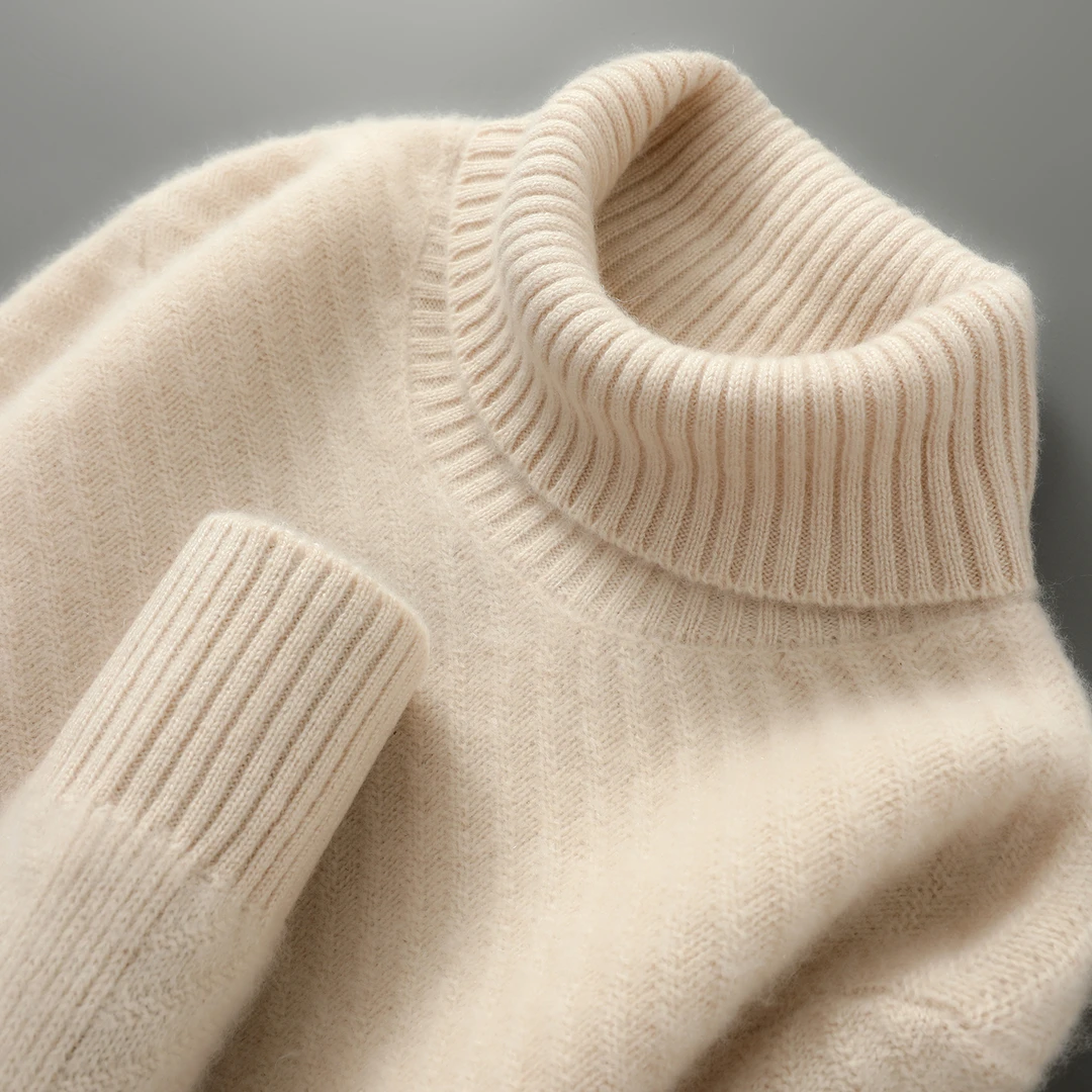 秋冬新款羊毛衫男士高翻领纯色提花套头毛衣商务休闲内搭打底上衣