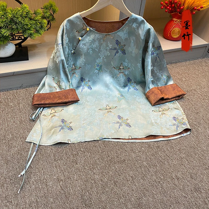 【69517】新中式国风国潮时尚气质女士上衣古风高级感轻奢腰绳开襟