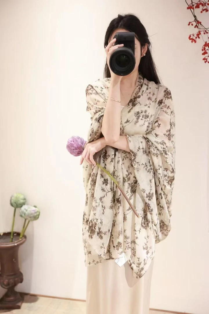 桑蚕丝双面印花轻柔舒适2米大丝巾方巾披肩25168