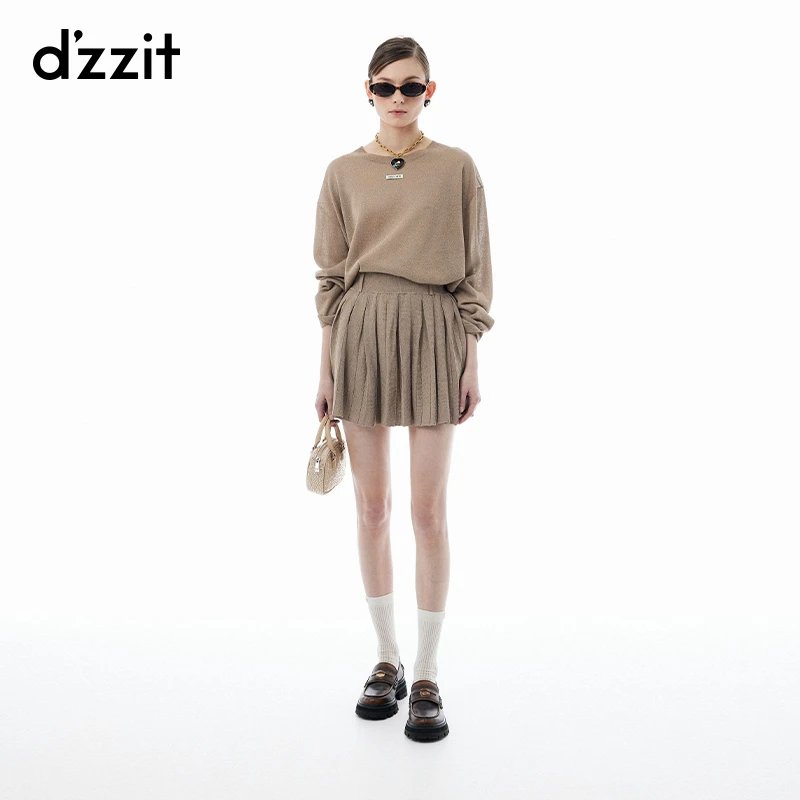 065【陈大可专属】dzzit地素半身裙细闪金葱高腰针织百褶短裙女