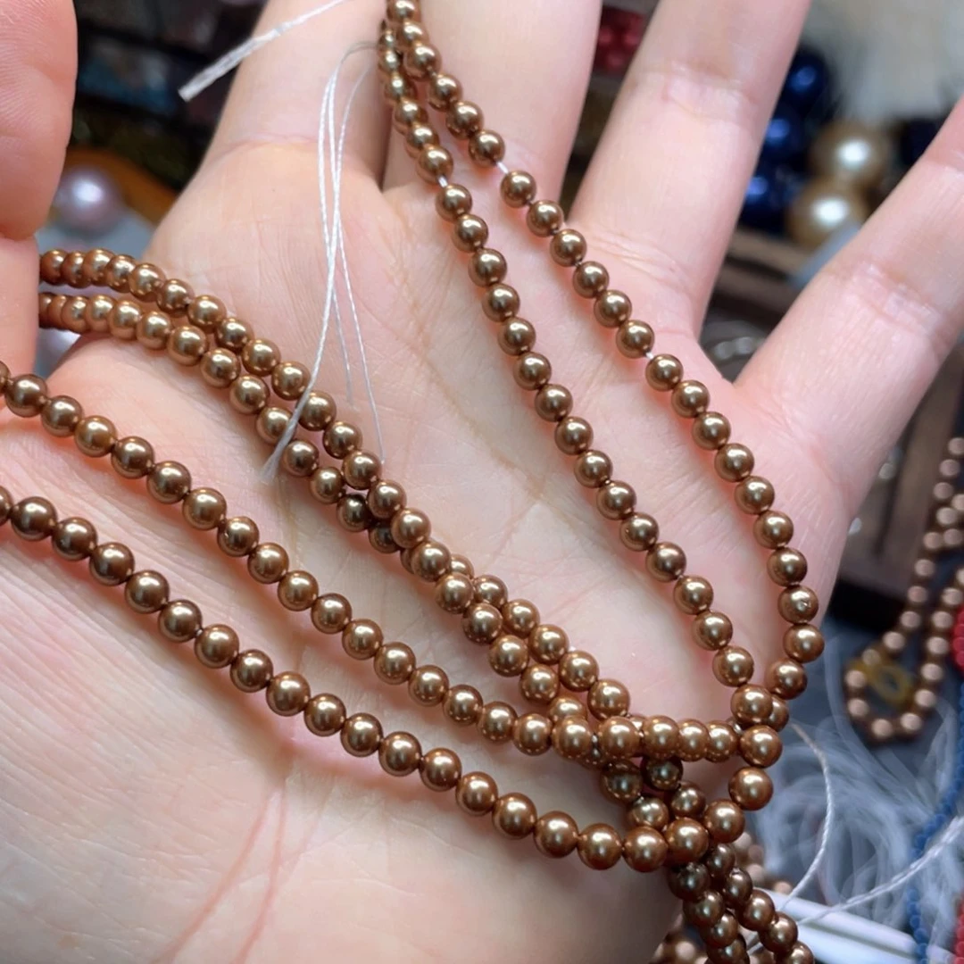 4mm贝珠摩卡色一条半成品散珠