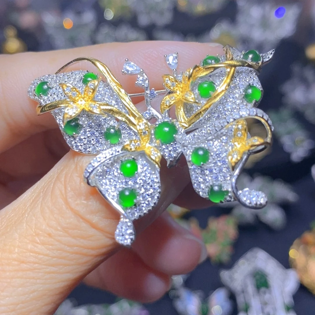翡翠银S925镶嵌吊坠(不含链)天然翡翠