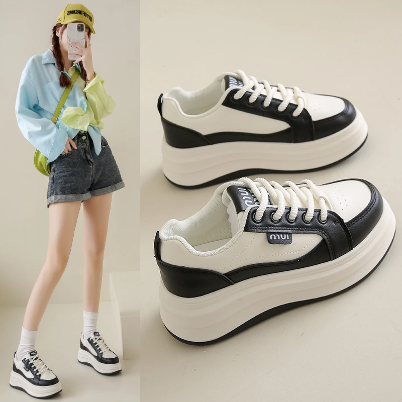 网红款小白鞋女款2025新款爆款一脚蹬百搭145-155小个子厚底板鞋