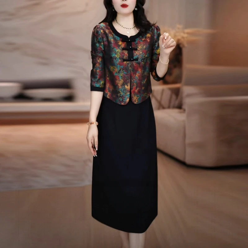 梭织精纺新中式国风女装2025秋季新款修身显瘦中长款时尚连衣裙子