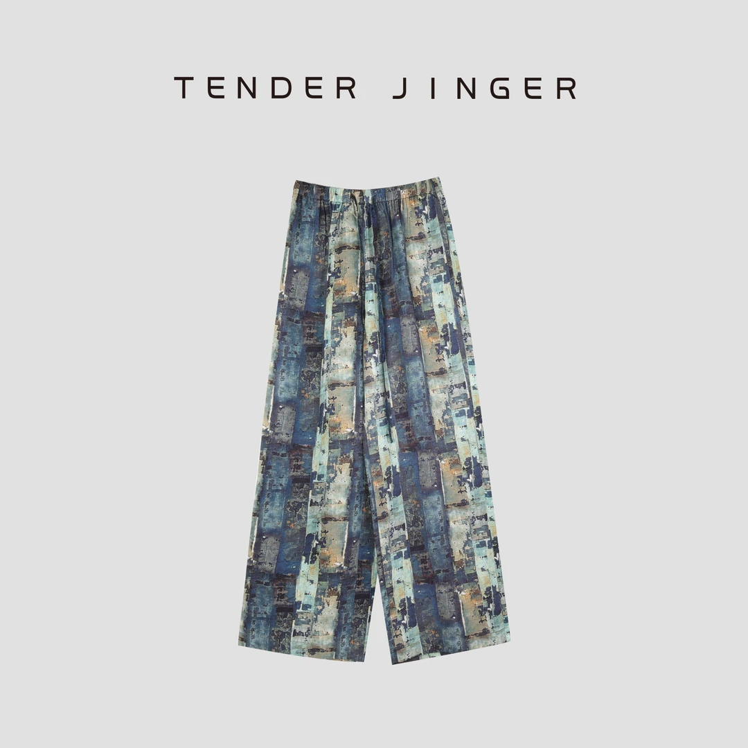 Tender Jinger【疯狂星期三】抽象印花松紧腰长裤T52SZS30627