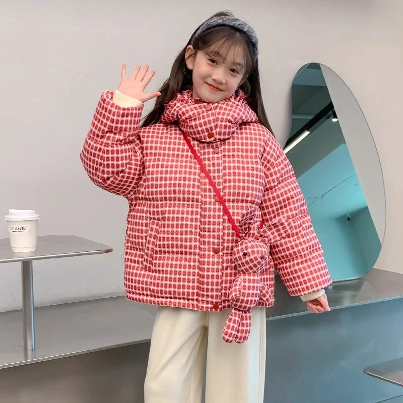 女童棉服外套冬装2025新款洋气儿童冬季加厚棉衣大童女孩格子棉袄