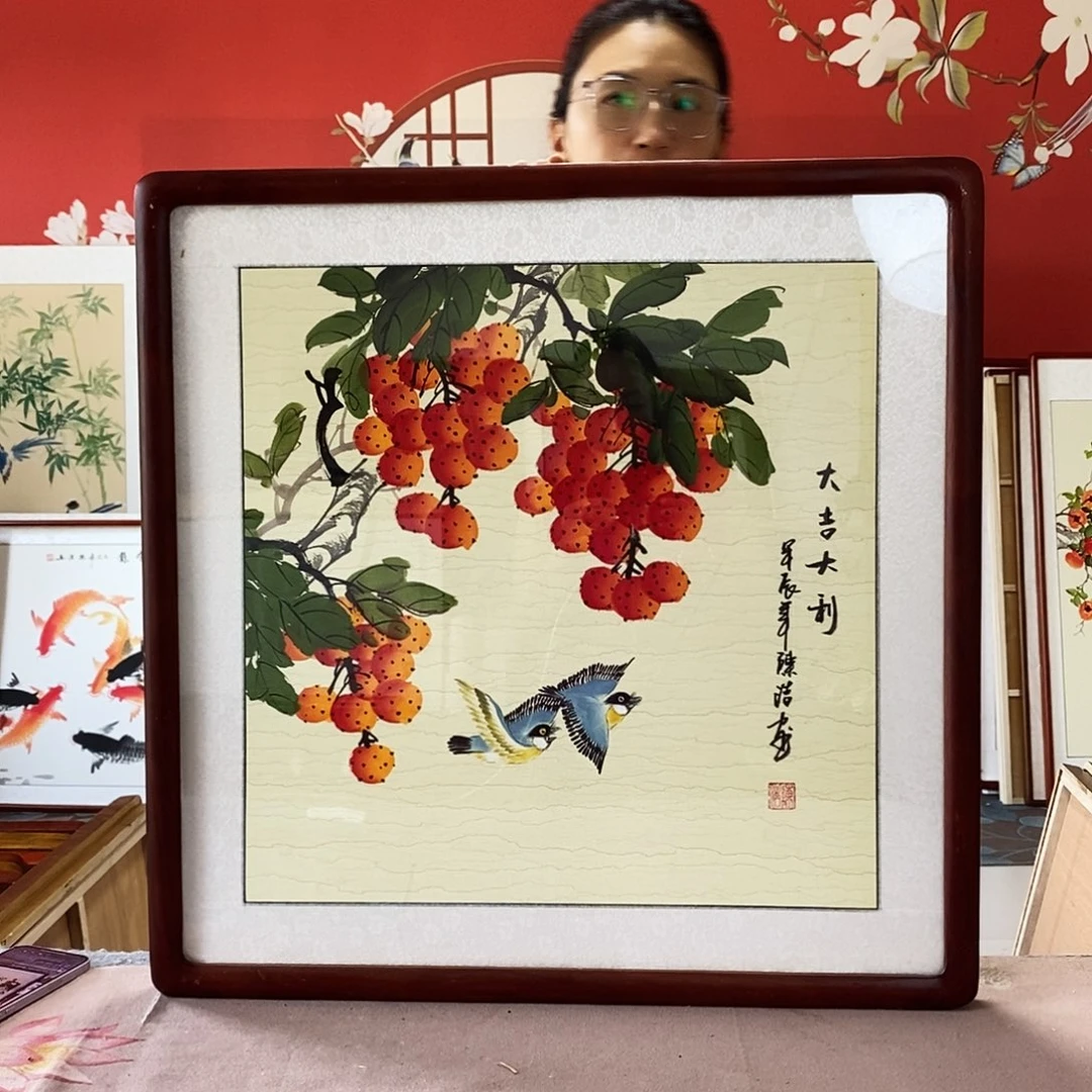国画手写手绘带框包邮62✖️62国画作品