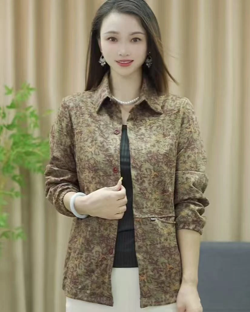 显瘦中老年女装春季时尚提花中老年衬衫碎花长袖