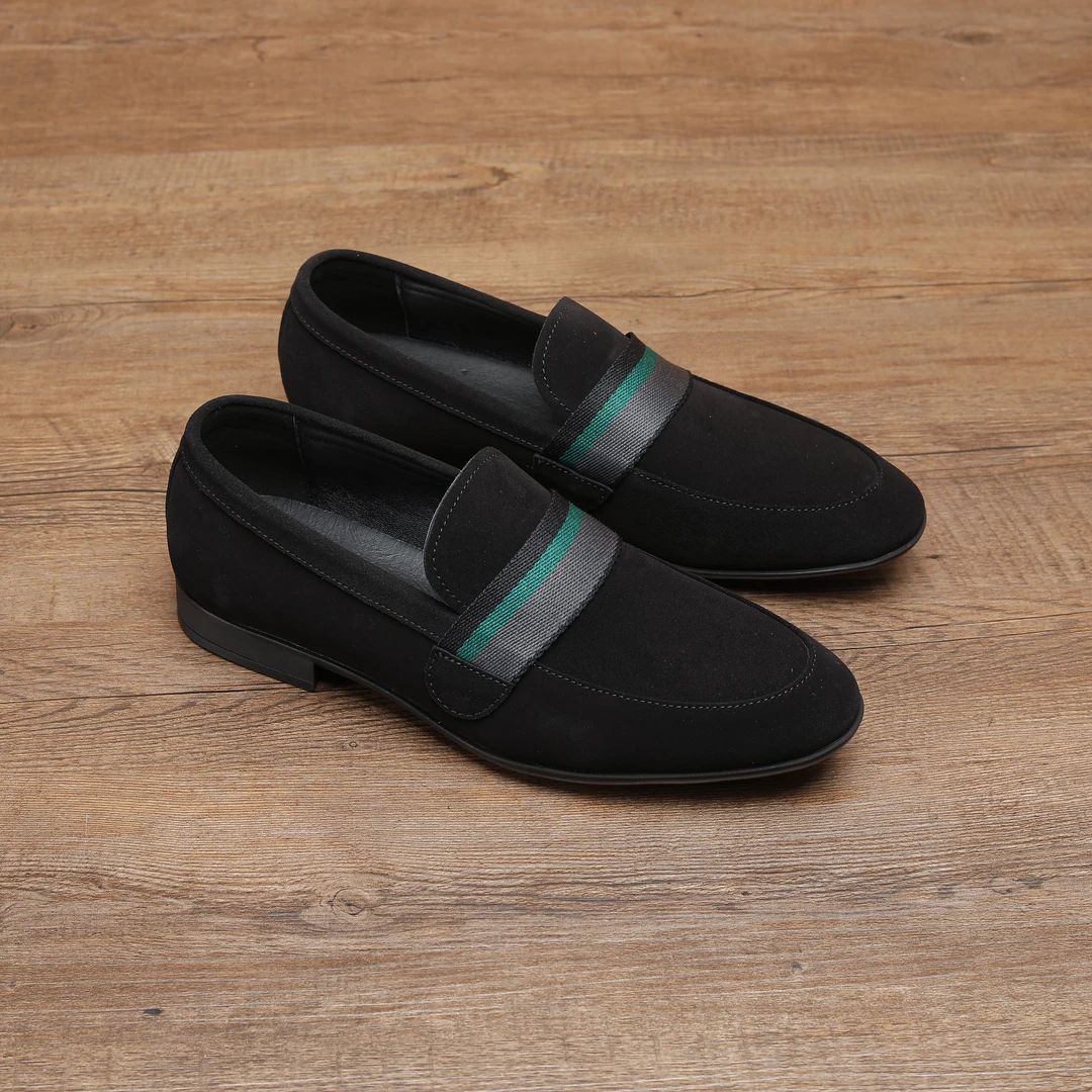 PUSIJIE/普斯杰商务一脚蹬休闲皮鞋黑色百搭透气软底假日风乐福鞋