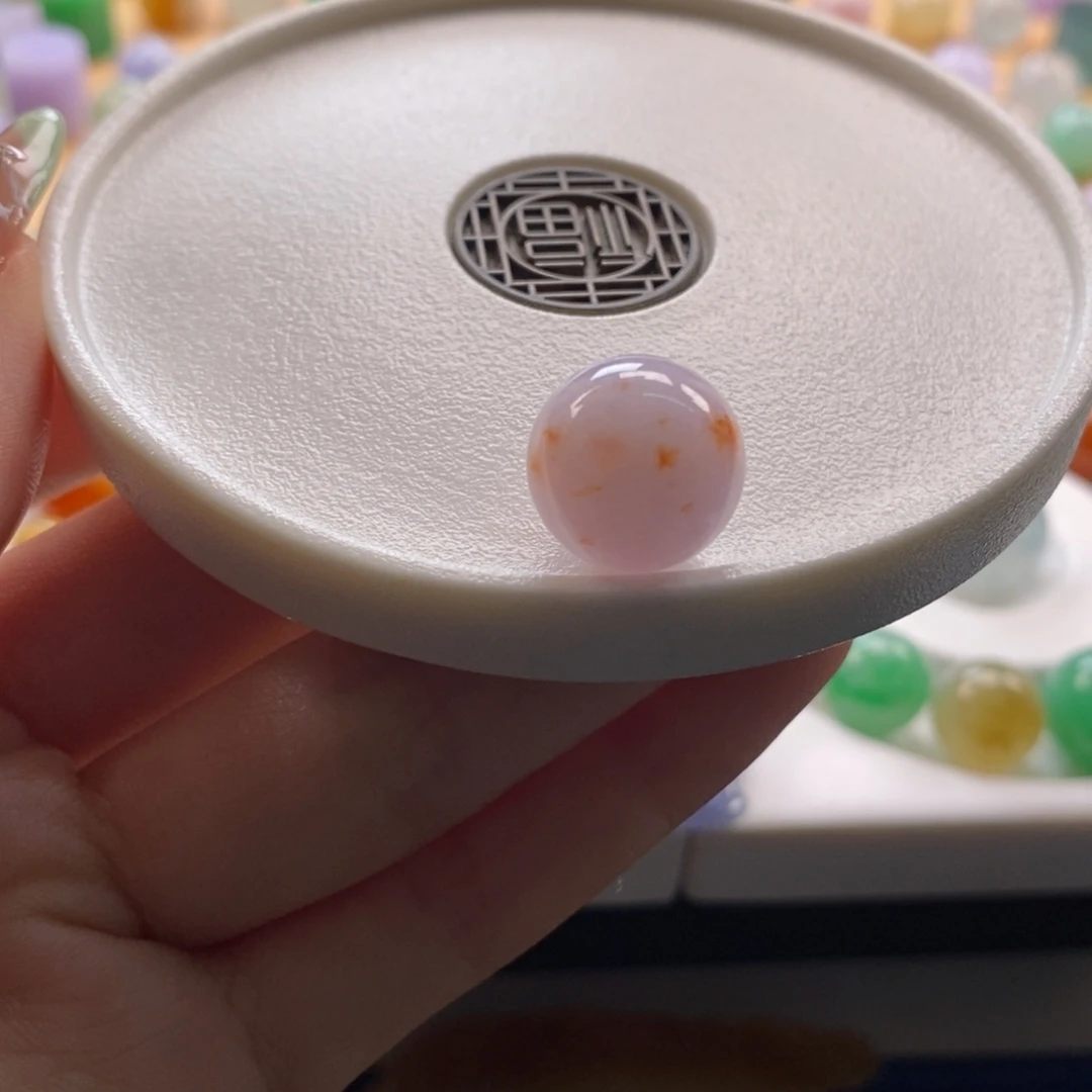 翡翠未镶嵌颈饰粉底洒金特色圆珠卡13