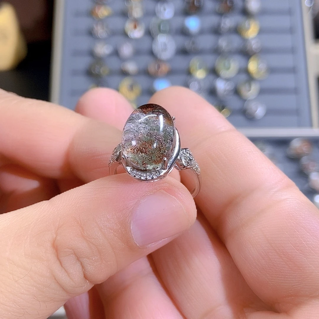 水晶戒指银S925镶嵌绿幽灵