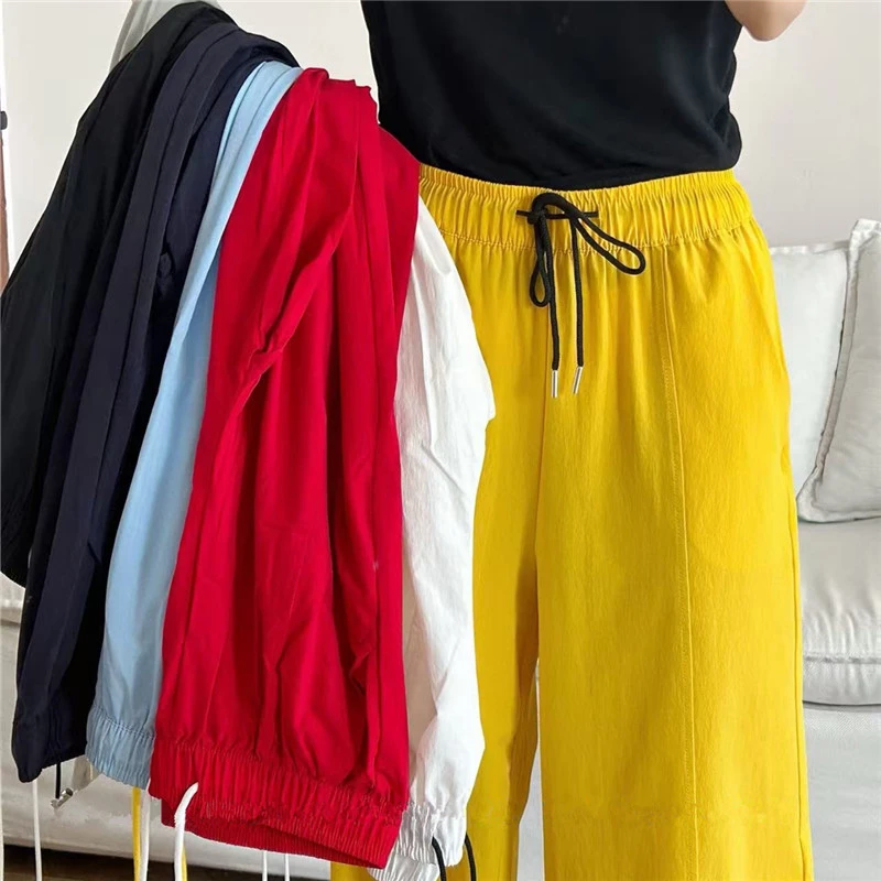 运动伞兵裤百搭透气阔腿裤长裤纯色休闲裤薄款时尚欧货工装裤女潮