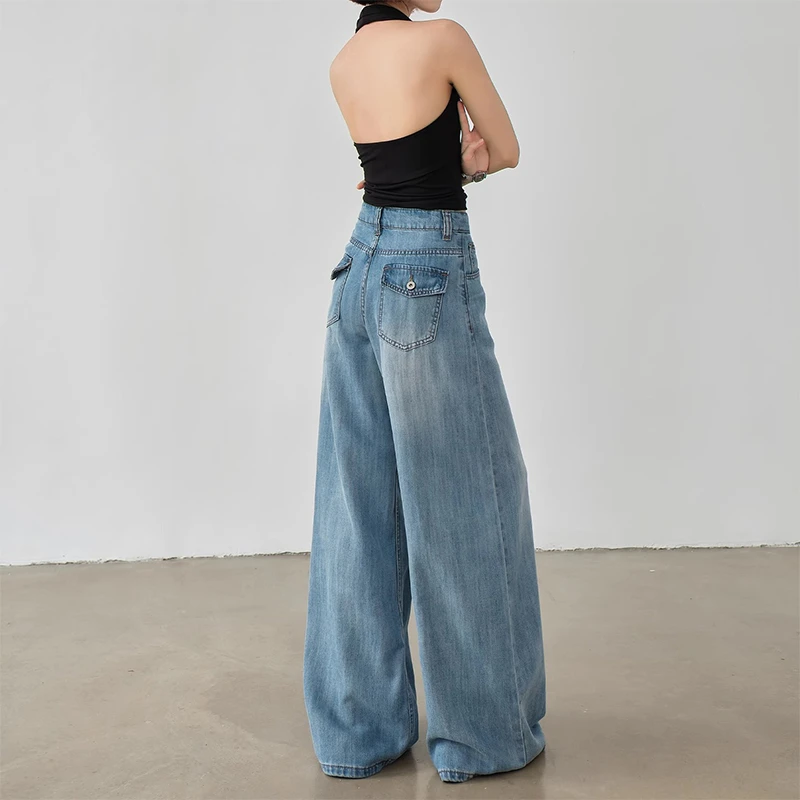 莱赛尔天丝阔腿牛仔裤女夏季凉感冰丝高腰宽松显瘦垂感直筒拖地裤