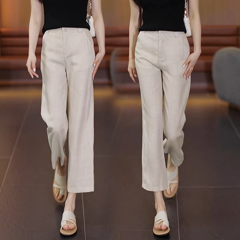 拉夏贝尔薄款直筒九分裤女2025年夏季新款百搭舒适垂感高腰休闲裤