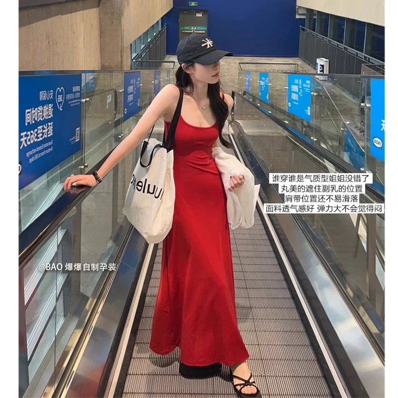 时尚孕妇春夏新款性感包臀吊带连衣裙+防晒衬衣孕妇套装