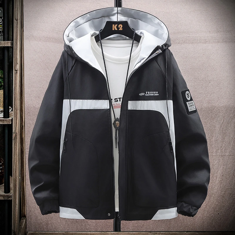 春季连帽男夹克青少年春秋外套男休闲外套冲锋衣潮流上衣男装