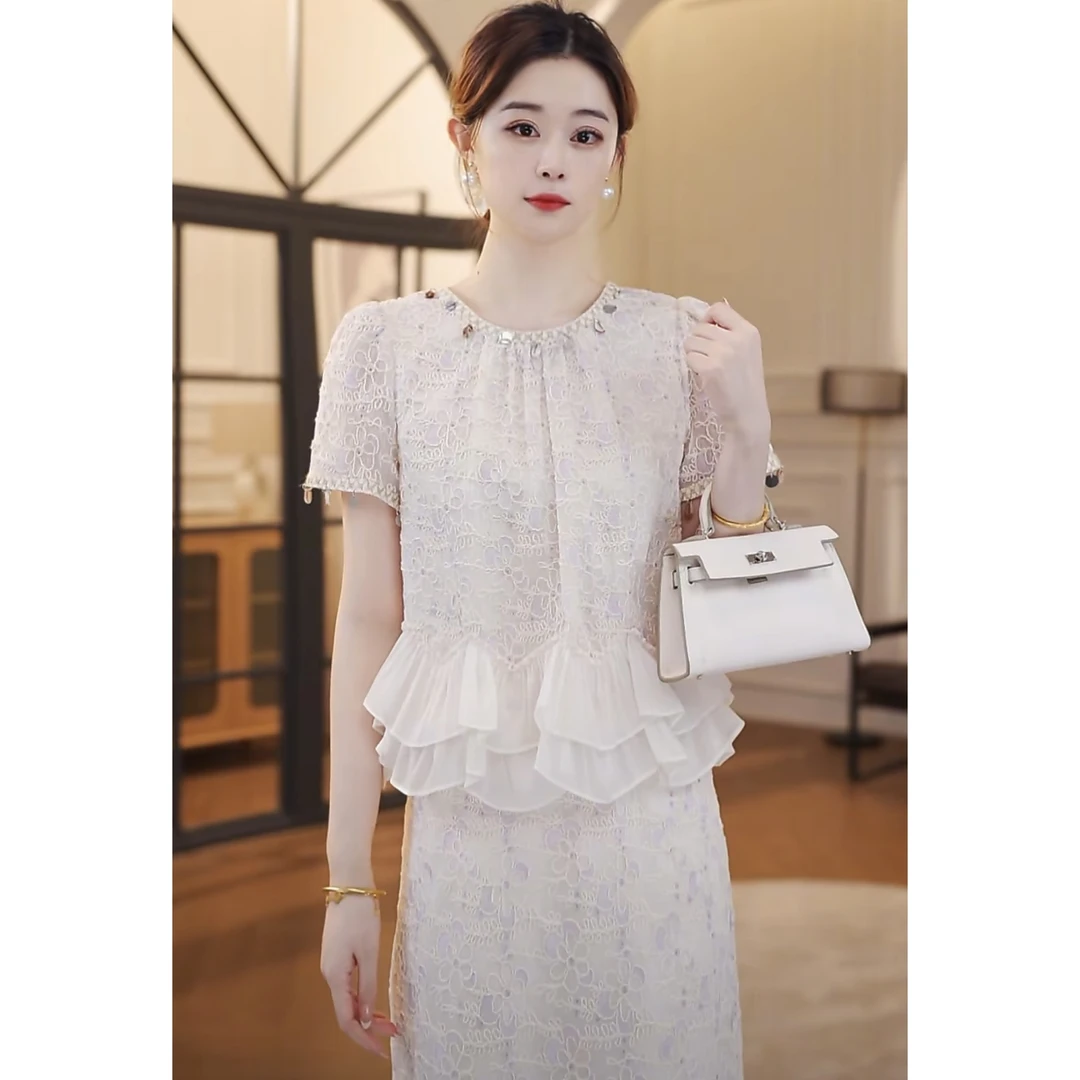 【嘉嘉JIANG】紫藤盈盈 原创精致前后两穿刺绣上衣套装 XJ252A3041