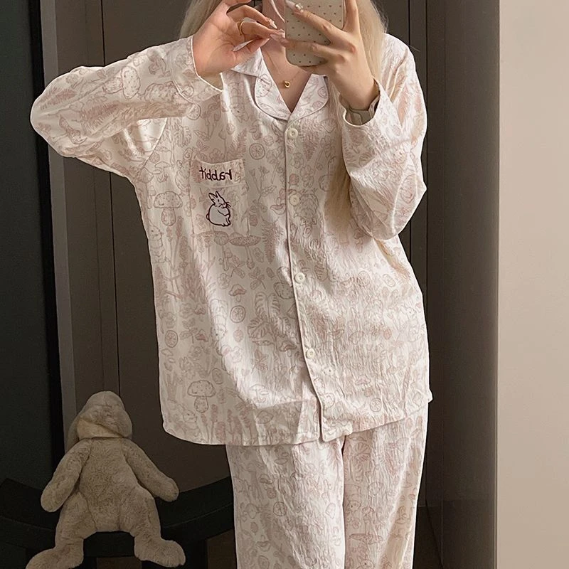 【蘑菇小兔】云朵棉睡衣女款春秋季长袖长裤套装日系卡通家居服