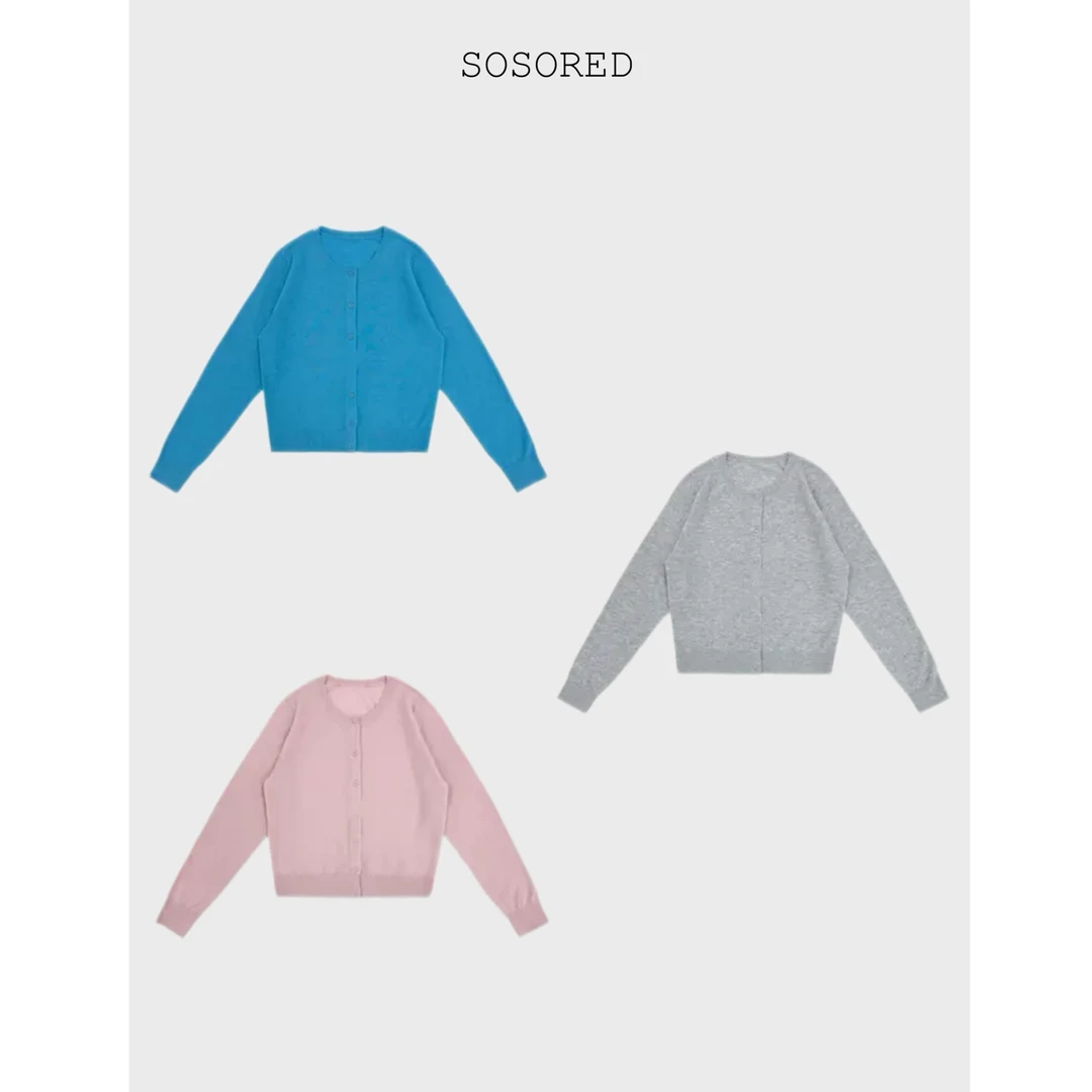 SOSORED-春季色彩”超细圆领纯色针织100羊毛开衫
