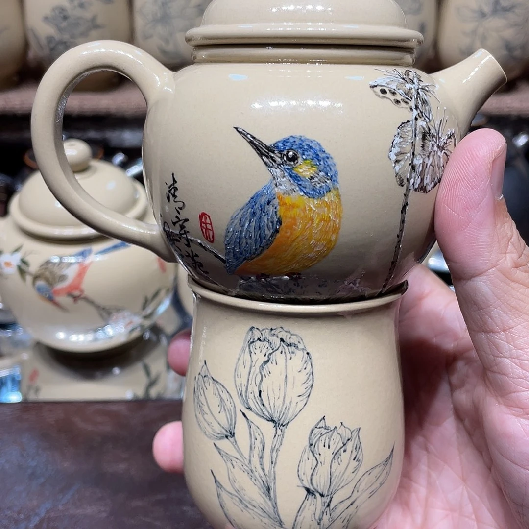 南***、白泥茶壶清釉彩绘白泥200毫升微瑕放漏王宇