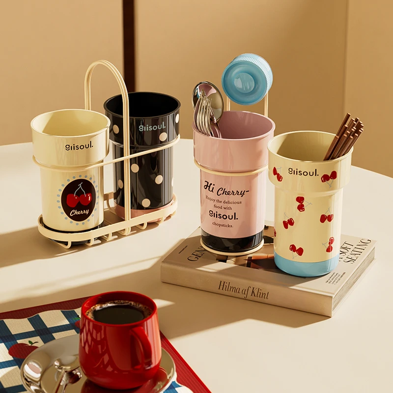 筷子筒2025新款家用厨房勺子筷子收纳盒壁挂式高颜值沥水筷子篓桶