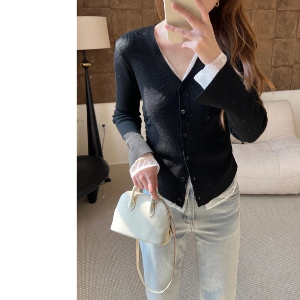 W.M.M蕾丝针织衫/假两件蕾丝显瘦针织上衣