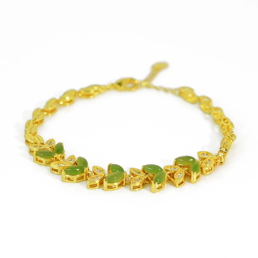 【邱总甄选】和田玉碧玉麦穗时尚合金镶嵌手链YBR49