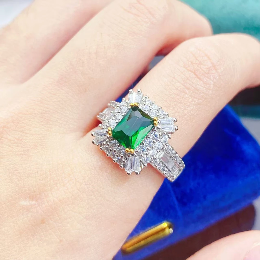 铜合金合成锆石戒指 方糖花卉银色活口女7号指环满钻优雅2323