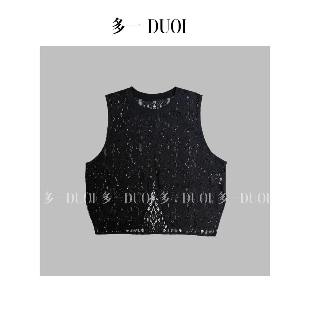 多一“密语”2025夏季小众简约镂空钩花前开叉百搭圆领小众马甲