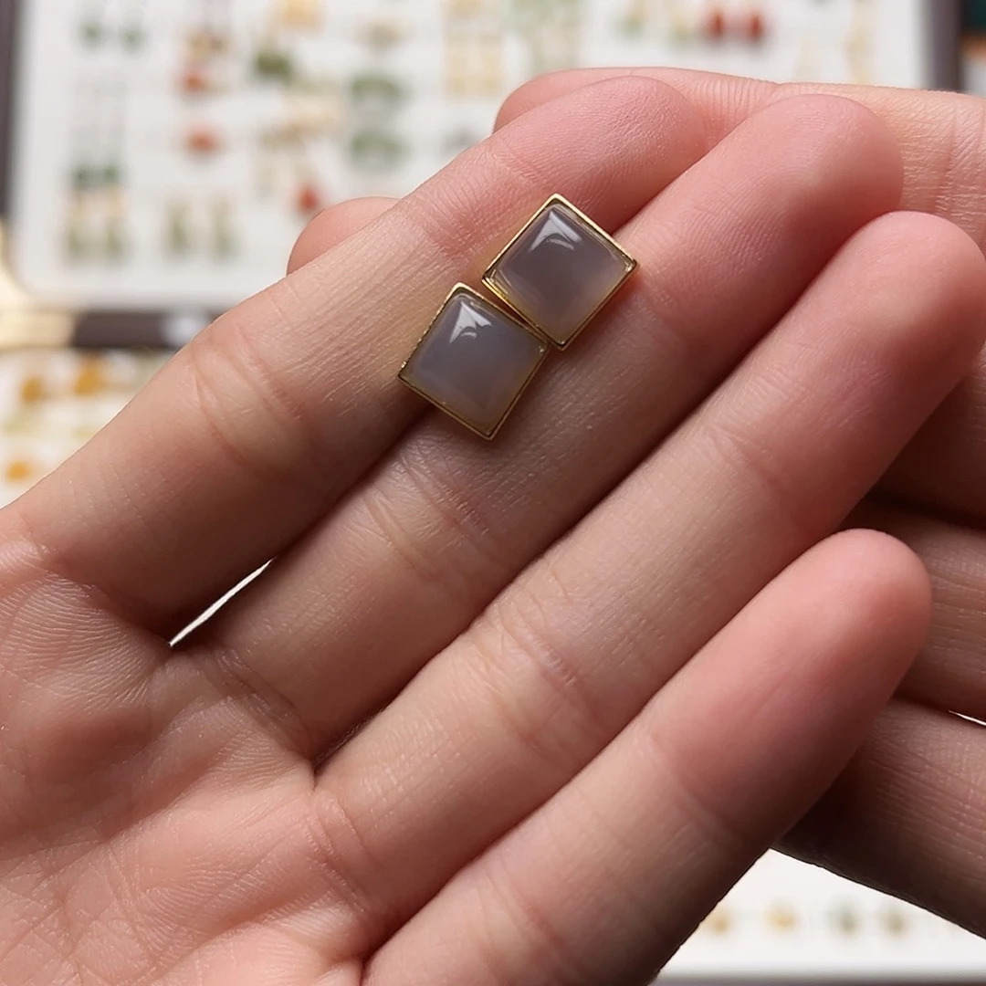 银S925镀金镶嵌和田玉耳饰