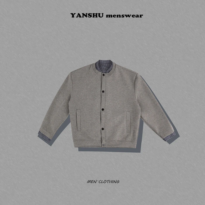 秋季男士立领假两件外套百搭简约休闲宽松