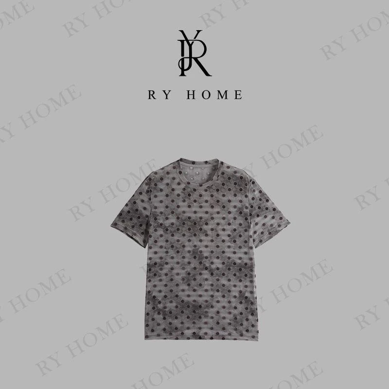【容雨RYHOME】设计感宽松波点网纱圆领T恤252T1994